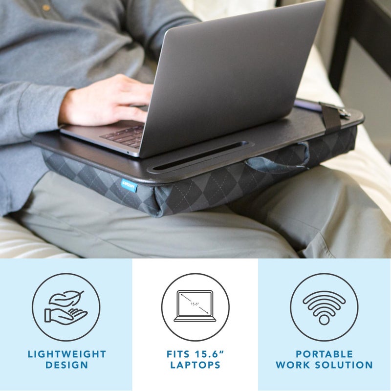 LAPGEAR XL Designer Lap Desk with Phone Holder and Device Ledge - Gray Argyle - Fits up to 17.3 Inch Laptops - Style No. 45538 - Image 2